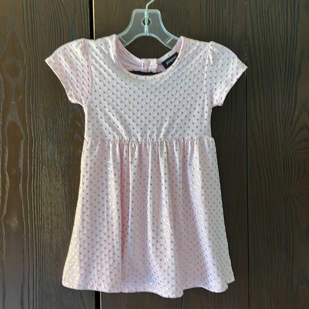 Picapino short sleeved children’s pink dress with gold dots. Size 2T NWOT